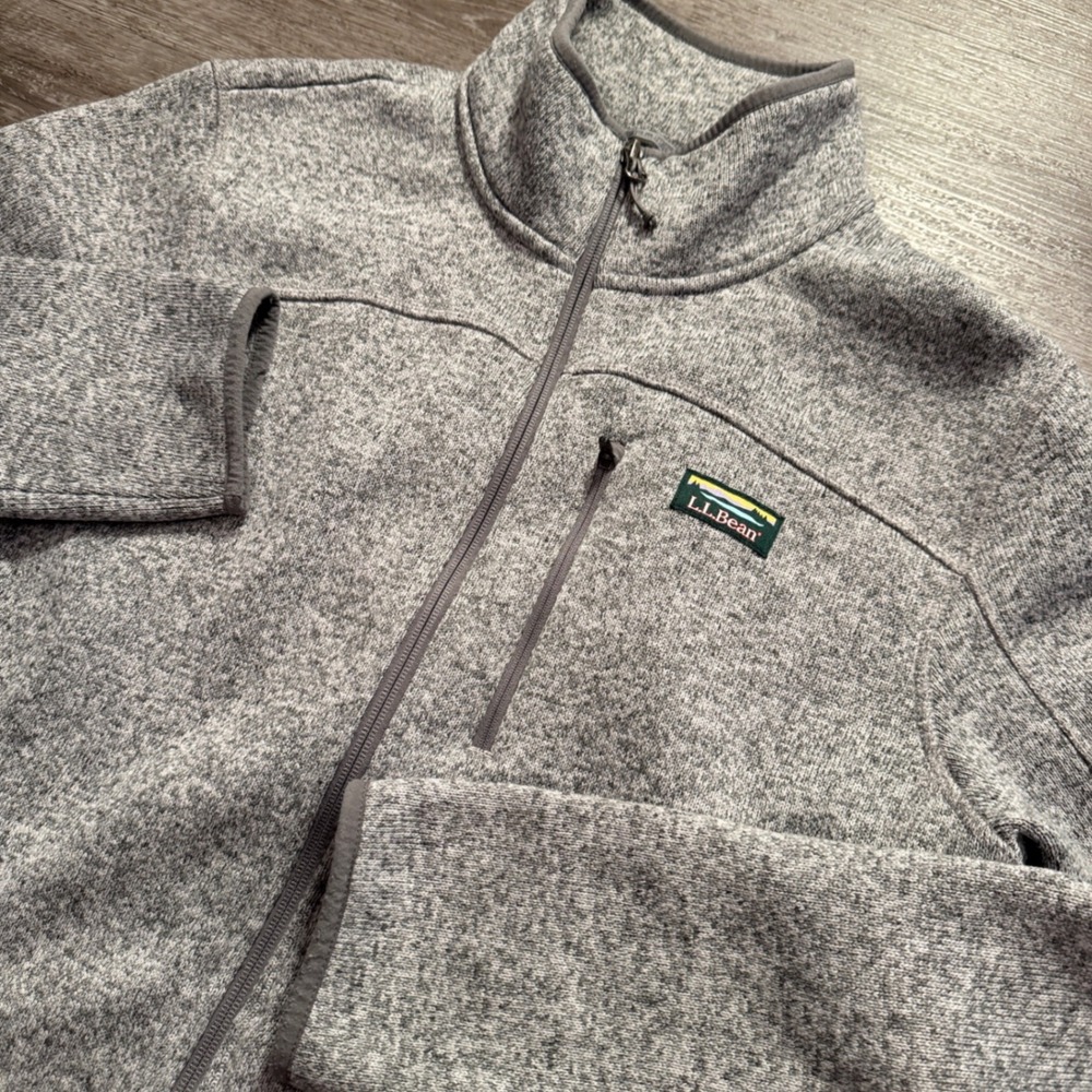LL Bean Jacket Mens L Gray Heather Knit Sweater Fleece Full Zip Gorpcore Zip